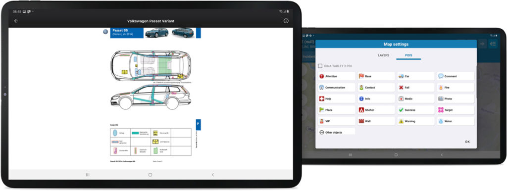 Funkcionalita GINA Tablet pri zásahu - 3MON