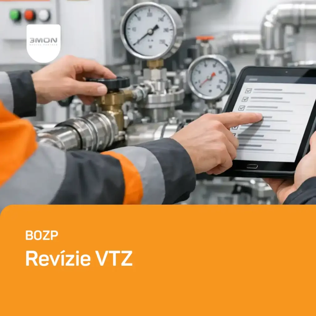Industrial worker uses a tablet to tick off a safety checklist beside metal piping and gauges in a plant. revízie VTZ